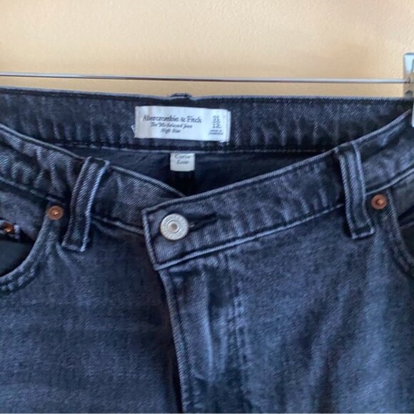 Abercrombie Fitch Curve Love 90s Relaxed Jeans Woman 31 Black Criss Cross Waist - Picture 5 of 15